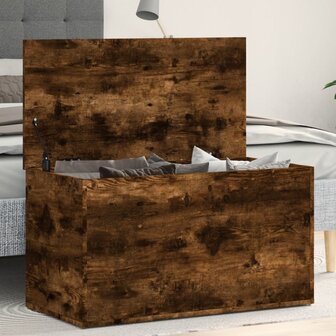 Opbergkist 84x42x46 cm bewerkt hout gerookt eikenkleurig