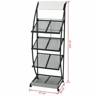 Tijdschriftenrek zwart en wit 47x40x134 cm A4