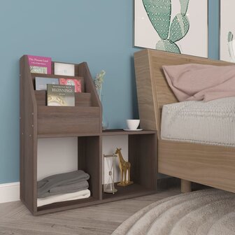 Kindertijdschriftenrek 71x30x78,5 cm hout grijs en eikenkleur