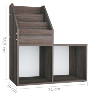 Kindertijdschriftenrek 71x30x78,5 cm hout grijs en eikenkleur