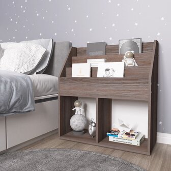 Kindertijdschriftenrek 71x30x78,5 cm hout grijs en eikenkleur