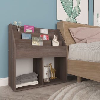 Kindertijdschriftenrek 71x30x78,5 cm hout grijs en eikenkleur