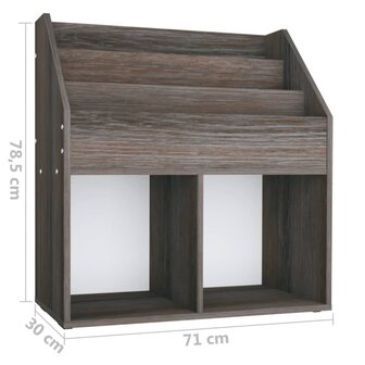 Kindertijdschriftenrek 71x30x78,5 cm hout grijs en eikenkleur