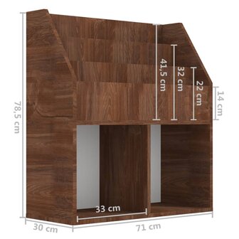 Kindertijdschriftenrek 71x30x78,5 cm bewerkt hout bruineiken