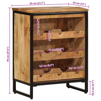 Wijnrek voor 9 flessen 55x33x70 cm massief mangohout