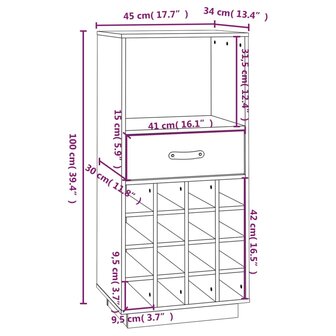 Wijnkast 45x34x100 cm massief grenenhout honingbruin