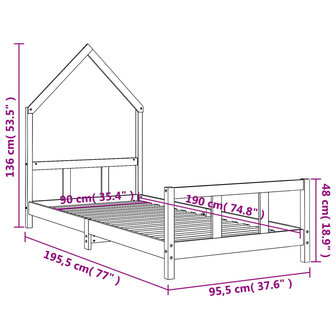 Kinderbedframe 90x190 cm massief grenenhout wit