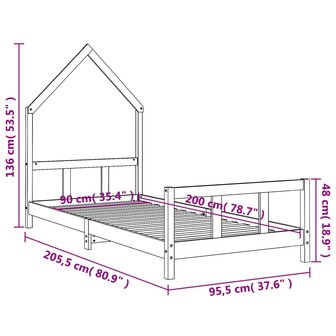 Kinderbedframe 90x200 cm massief grenenhout zwart