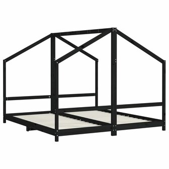 Kinderbedframe 2x(90x200) cm massief grenenhout zwart