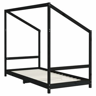 Kinderbedframe 2x(90x200) cm massief grenenhout zwart