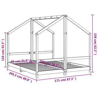 Kinderbedframe 2x(80x200) cm massief grenenhout wit