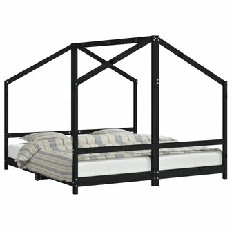 Kinderbedframe 2x(90x190) cm massief grenenhout zwart