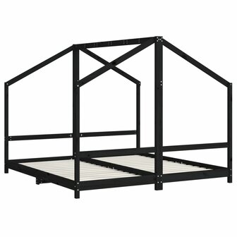 Kinderbedframe 2x(90x190) cm massief grenenhout zwart