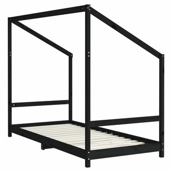 Kinderbedframe 2x(90x190) cm massief grenenhout zwart