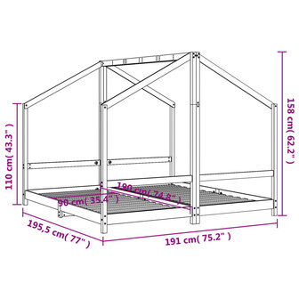 Kinderbedframe 2x(90x190) cm massief grenenhout wit