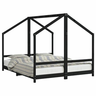 Kinderbedframe 2x(80x200) cm massief grenenhout zwart