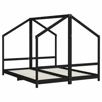 Kinderbedframe 2x(80x200) cm massief grenenhout zwart