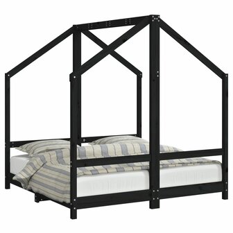 Kinderbedframe 2x(70x140) cm massief grenenhout zwart