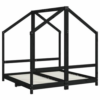 Kinderbedframe 2x(70x140) cm massief grenenhout zwart