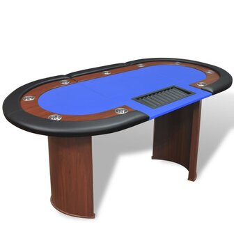 Pokertafel voor 10 personen met dealervak en fichebak blauw
