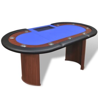 Pokertafel voor 10 personen met dealervak en fichebak blauw