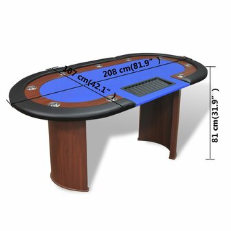 Pokertafel voor 10 personen met dealervak en fichebak blauw