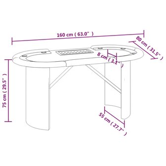 Pokertafel voor 10 spelers met fichebak 160x80x75 cm groen