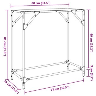 Wandtafel met zwart glazen blad 80x35x81 cm staal