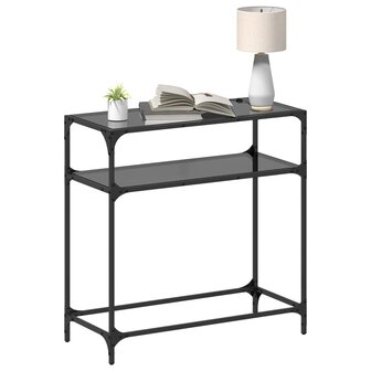 Wandtafel met zwart glazen blad 80x35x81 cm staal