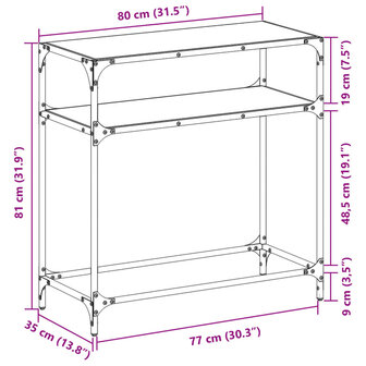 Wandtafel met zwart glazen blad 80x35x81 cm staal