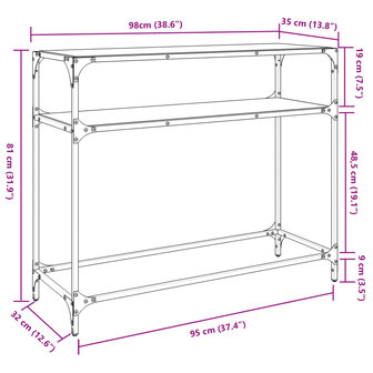 Wandtafel met transparant glazen blad 98x35x81 cm staal
