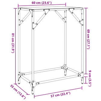 Wandtafel met transparant glazen blad 60x35x81 cm staal