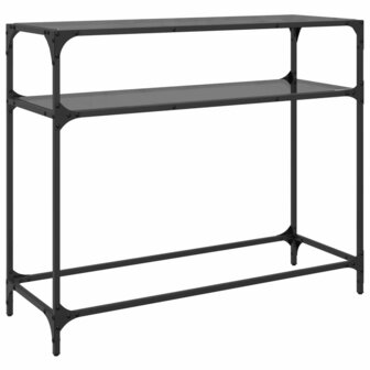 Wandtafel met zwart glazen blad 98x35x81 cm staal