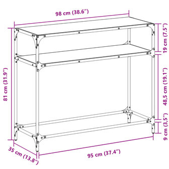 Wandtafel met zwart glazen blad 98x35x81 cm staal