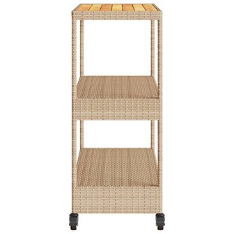 Keukentrolley 3-laags poly rattan en massief acaciahout beige