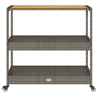 Keukentrolley 3-laags poly rattan en massief acaciahout grijs