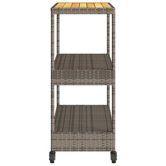 Keukentrolley 3-laags poly rattan en massief acaciahout grijs