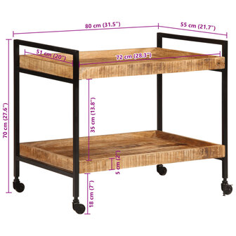 Keukentrolley 80x55x70 cm massief ruw mangohout