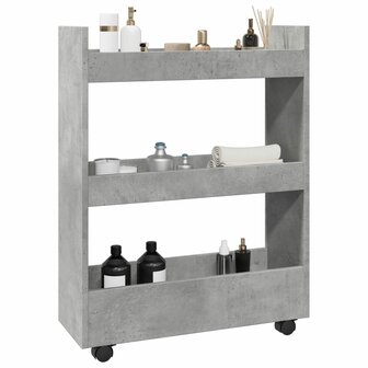 Opbergtrolley smal 3-laags bewerkt hout betongrijs