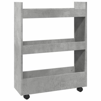 Opbergtrolley smal 3-laags bewerkt hout betongrijs