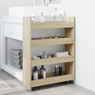 Opbergtrolley smal 4-laags bewerkt hout sonoma eikenkleurig