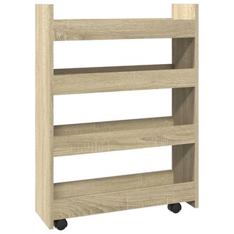 Opbergtrolley smal 4-laags bewerkt hout sonoma eikenkleurig
