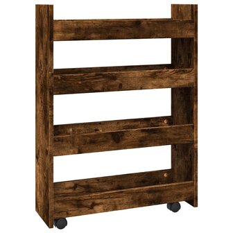 Opbergtrolley smal 4-laags bewerkt hout gerookt eikenkleurig