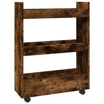 Opbergtrolley smal 3-laags bewerkt hout gerookt eikenkleurig