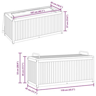 Kussenbox 110x45x42/53 cm massief acaciahout en staal