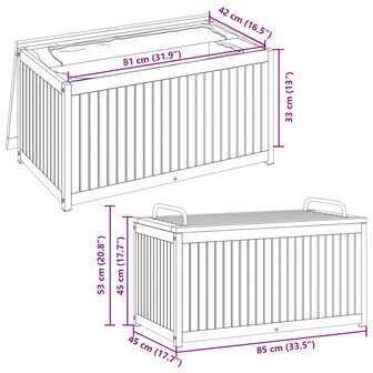 Kussenbox 85x45x45/53 cm massief acaciahout en staal