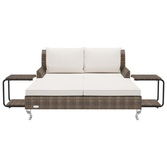 Ligbed met kussens 2-persoons poly rattan bruin