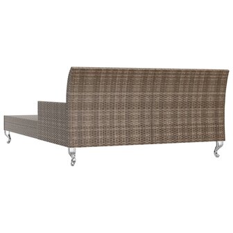 Ligbed met kussens 2-persoons poly rattan bruin