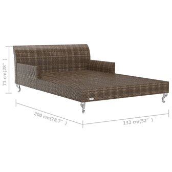 Ligbed met kussens 2-persoons poly rattan bruin