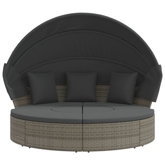 Loungebed met luifel en kussens poly rattan grijs